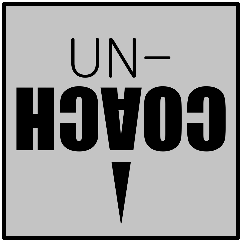 A simple image to represent Keven Winder's Un-coaching service. It simply says UN-COACH, but the "coach" portion of the words is upside down.