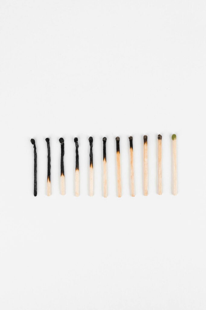 Photo by Maksim Goncharenok: https://www.pexels.com/photo/burnt-wooden-matchsticks-on-white-background-5995311/